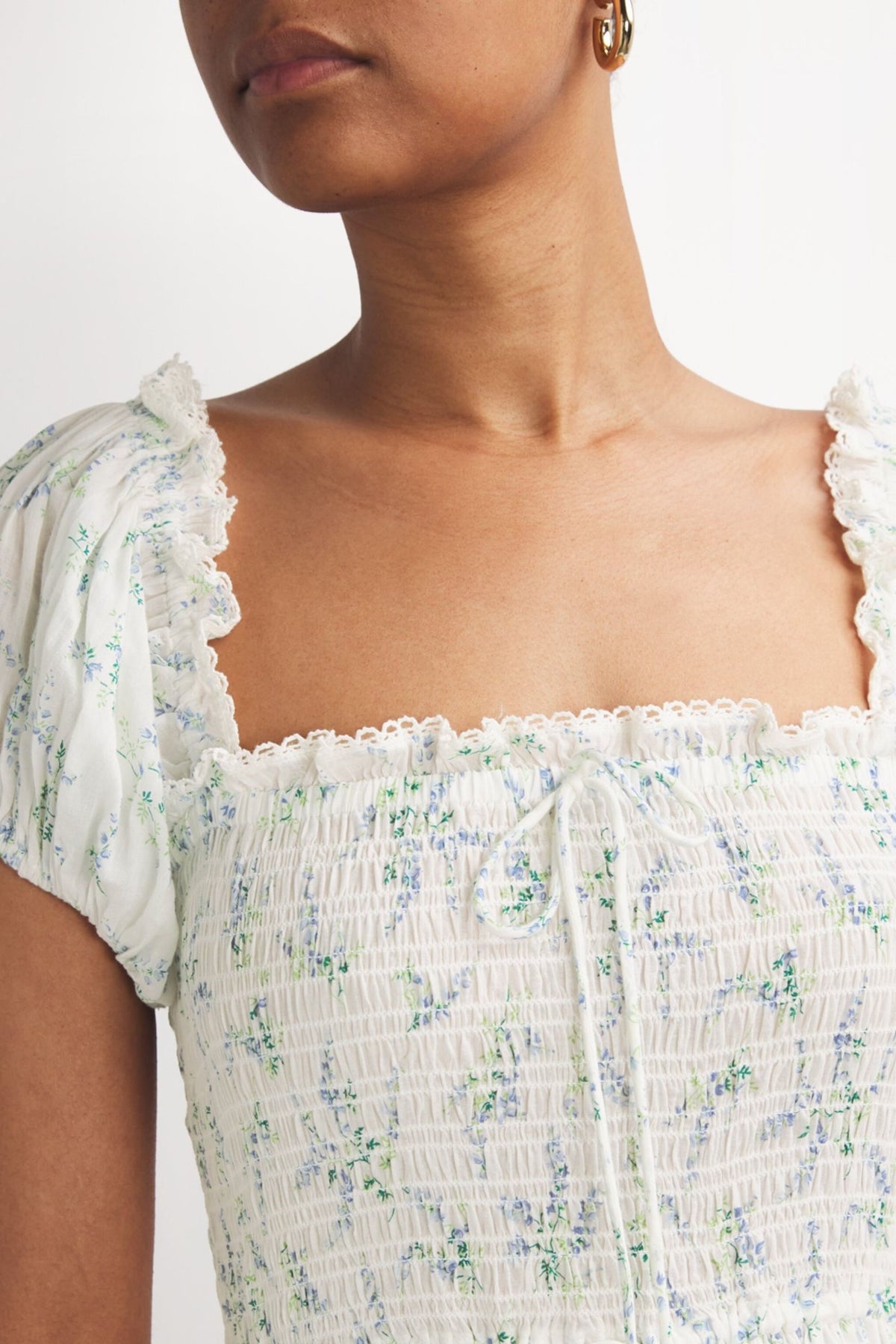 Smocking Puff-sleeve Midi Dress