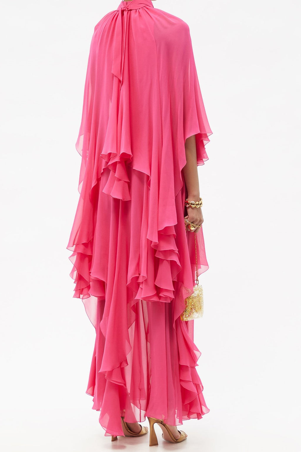 Stand Collar Ruffle Hem Maxi Dress