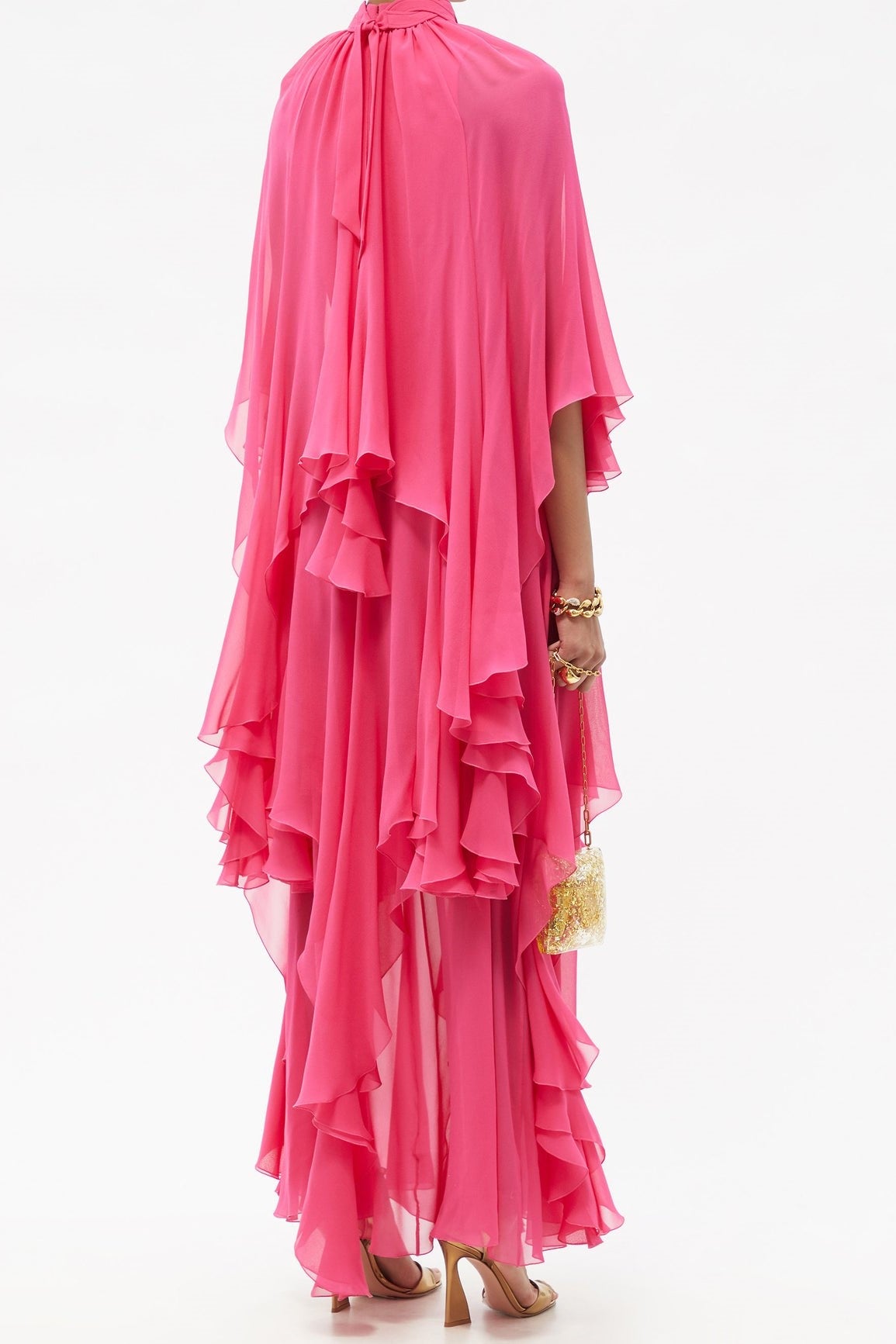 Stand Collar Ruffle Hem Maxi Dress
