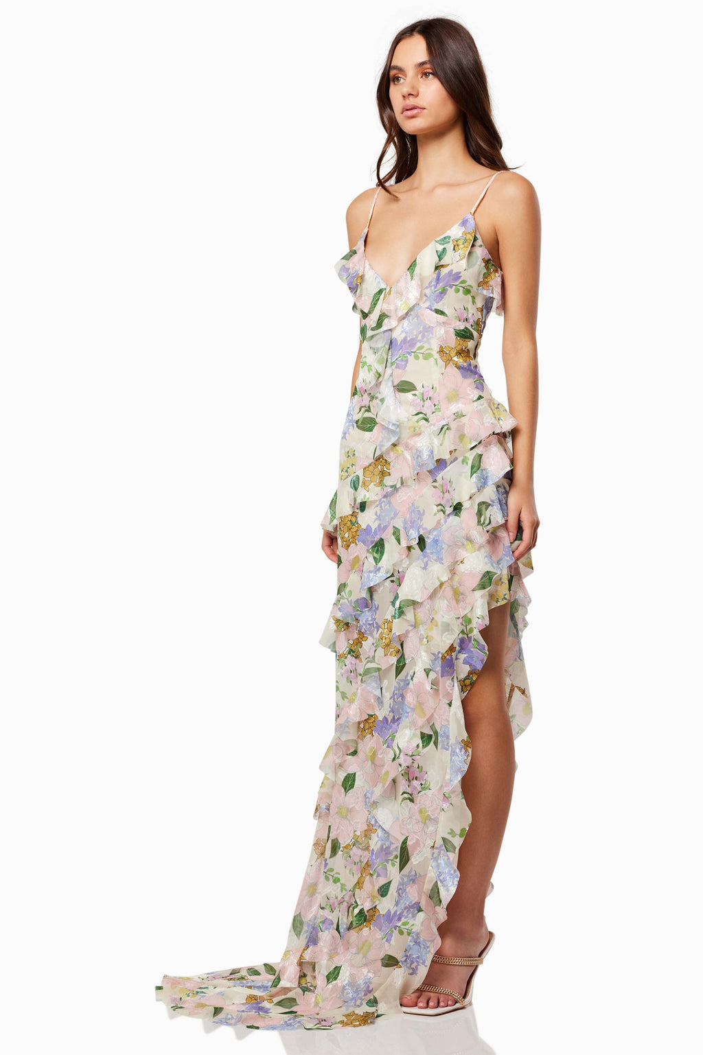 V-neck Frill Slip Maxi Dress