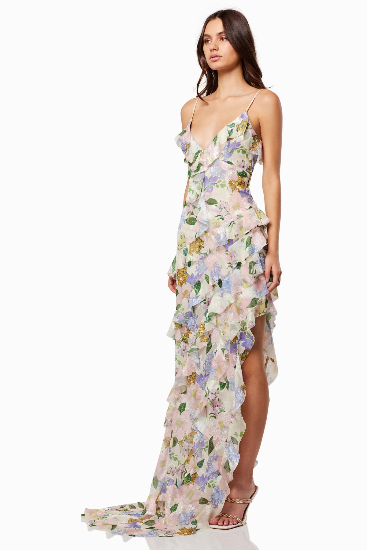 V-neck Frill Slip Maxi Dress