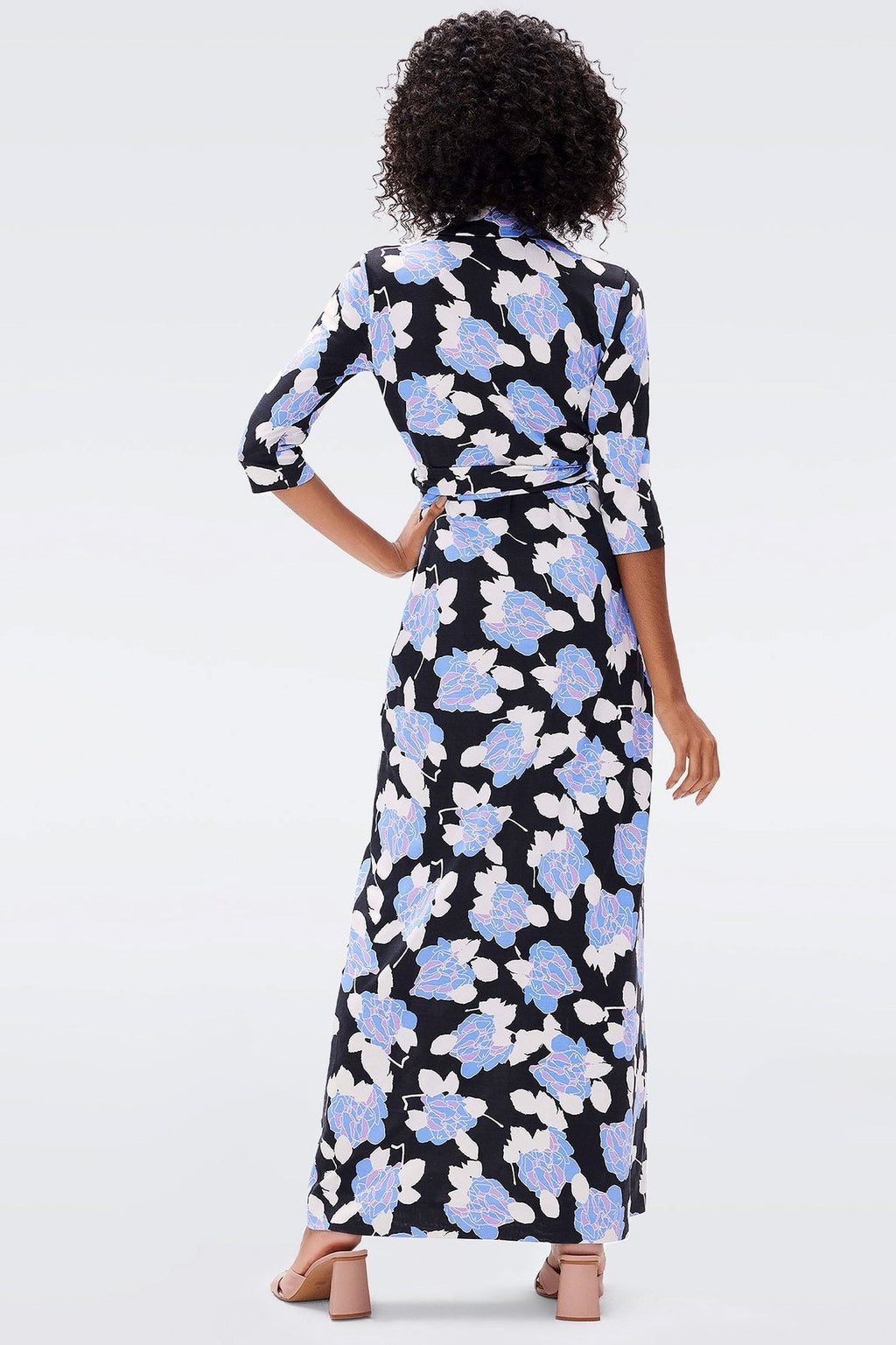 Mid Sleeve Lace Up Wrap Maxi Dress