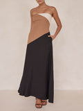 Asymmetrical Color-blocked Maxi Dress