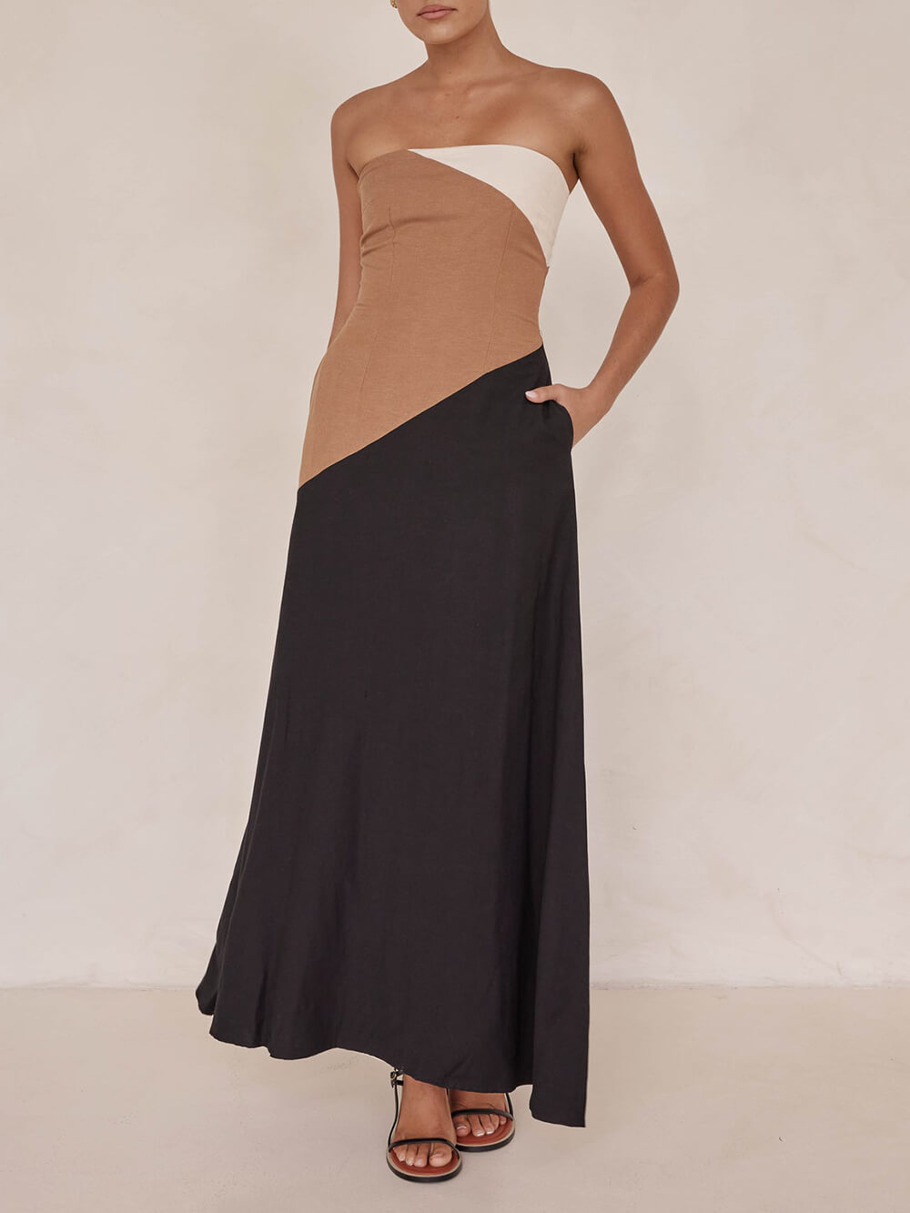 Asymmetrical Color-blocked Maxi Dress