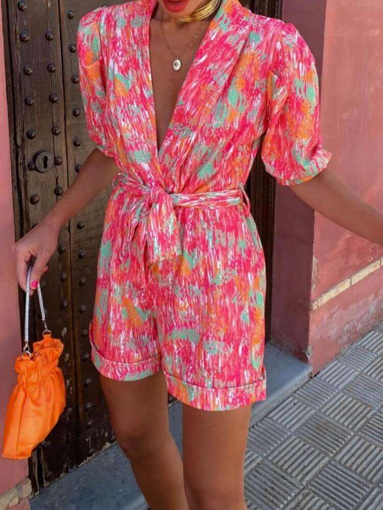 Candy Puff Sleeves Romper in Pink