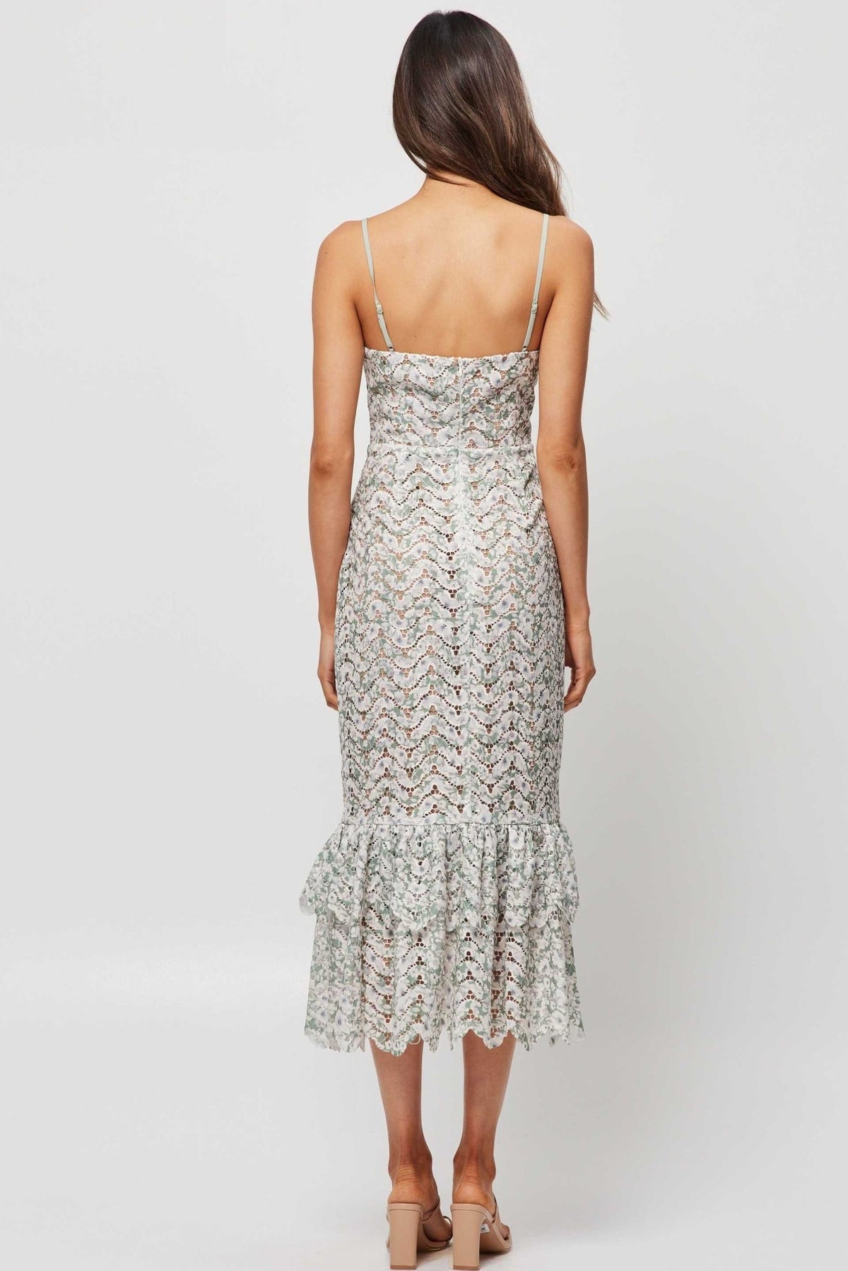 Wavy Line Lace Sleeveless Midi Dress