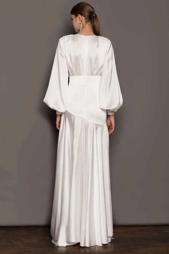 Lantern Sleeve Split Maxi Dress