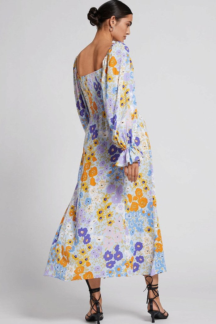 Puff-sleeve Split Midi Dress