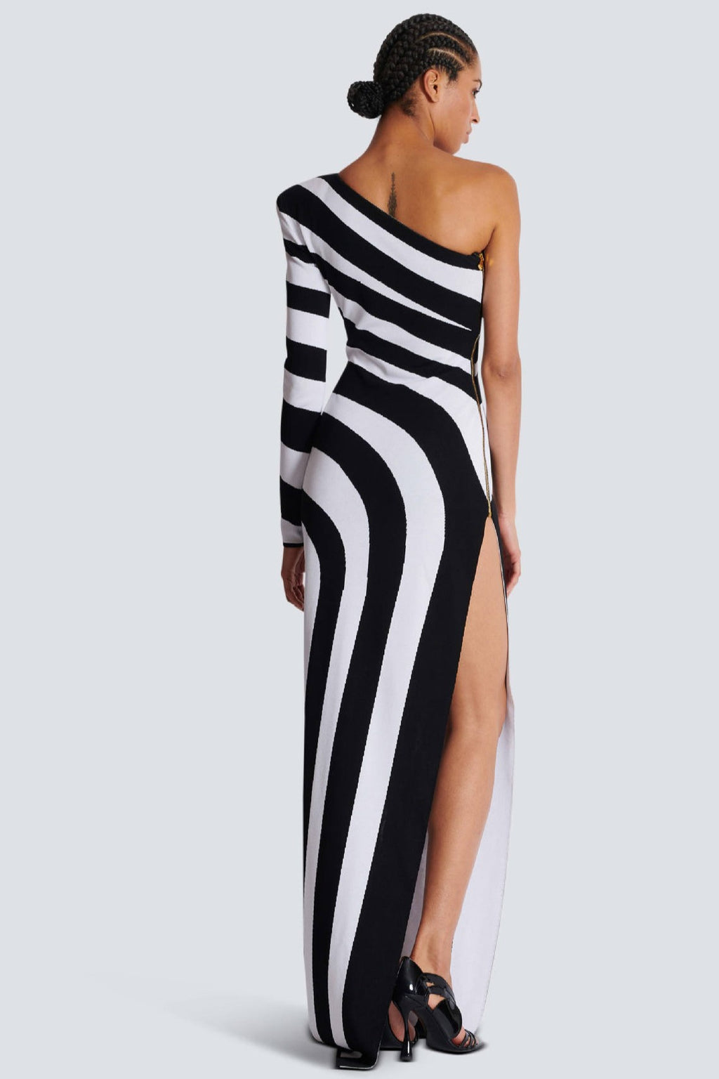 Stripe Knit One-shoulder Midi Dress