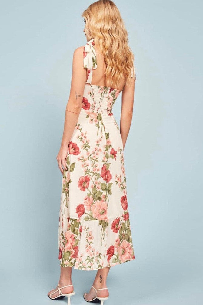 Lace Up Sweetheart Neck Midi Dress