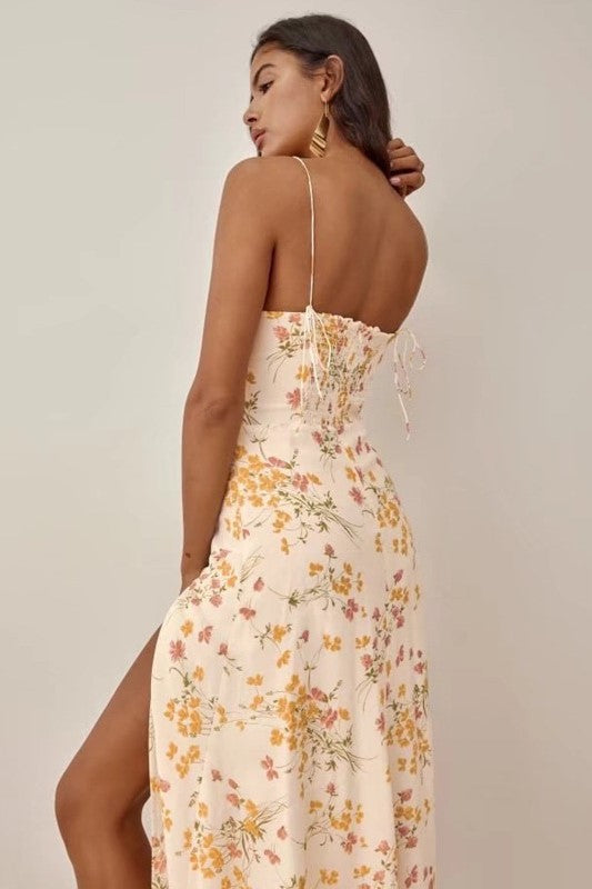 Lace Up Split Midi Dress
