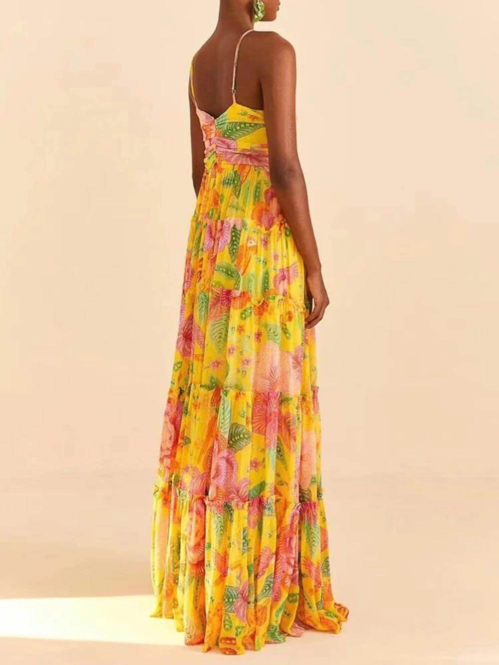 Hanging Neck Printed Design Backless Straight Maxi Dress