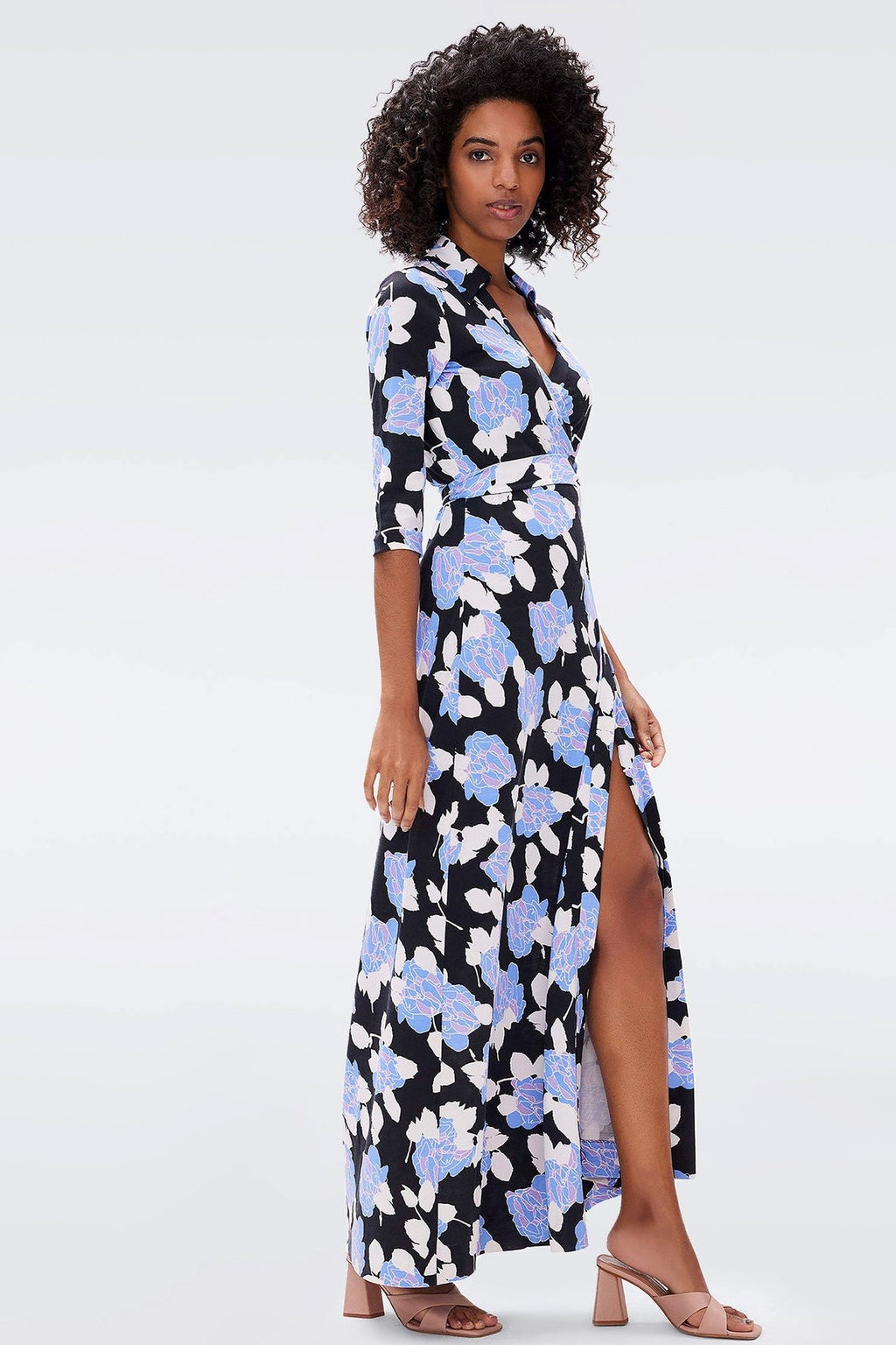 Mid Sleeve Lace Up Wrap Maxi Dress