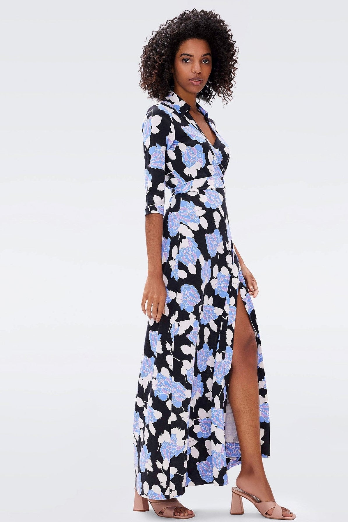 Mid Sleeve Lace Up Wrap Maxi Dress
