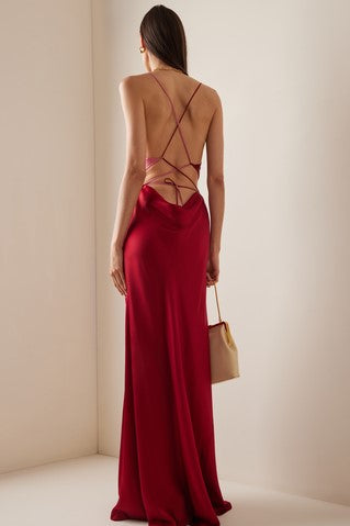 Cami V-neck Cut-out Backless Lace Up Maxi Dress