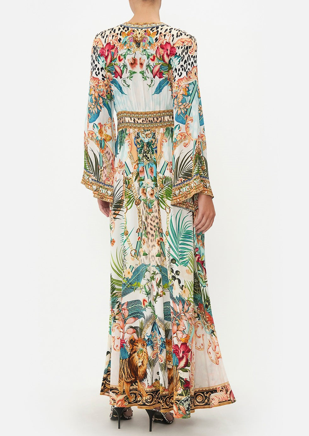 Botanical Print V-neck Long Sleeve Maxi Dress