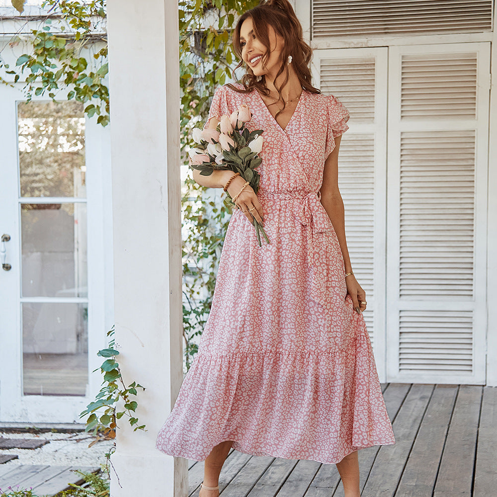 Deep V Polka Dot Long Dress