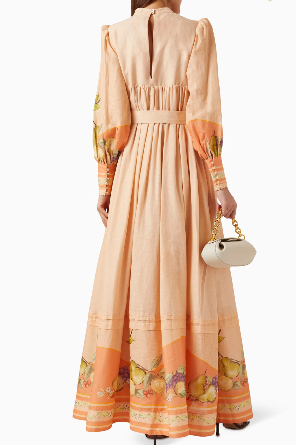 Botanical Print Long Sleeve Midi Dress With Belt