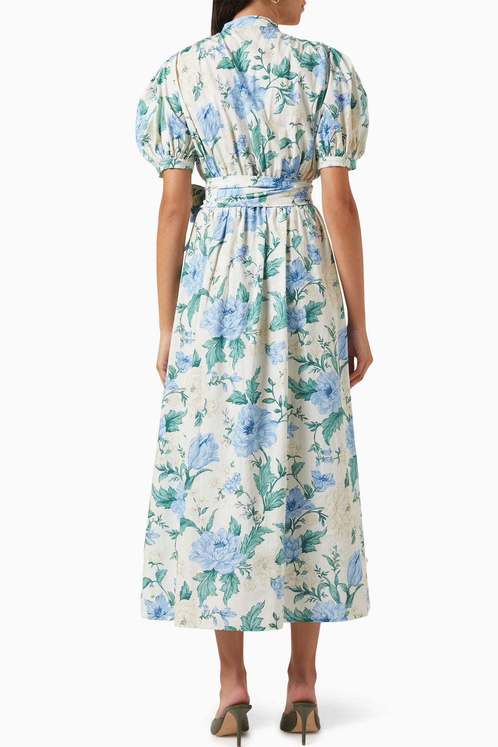 Single Breasted Puff-sleeve Midi Dress With Belt