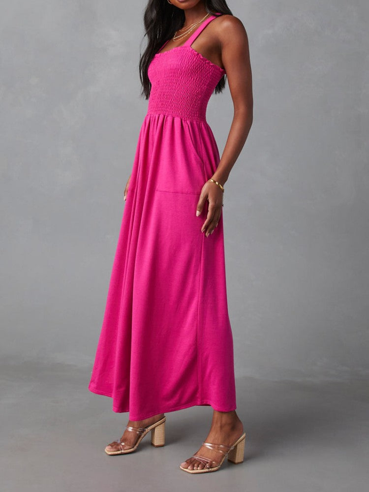 Smocked Pocketed Jumpsuit in Barbie Powder