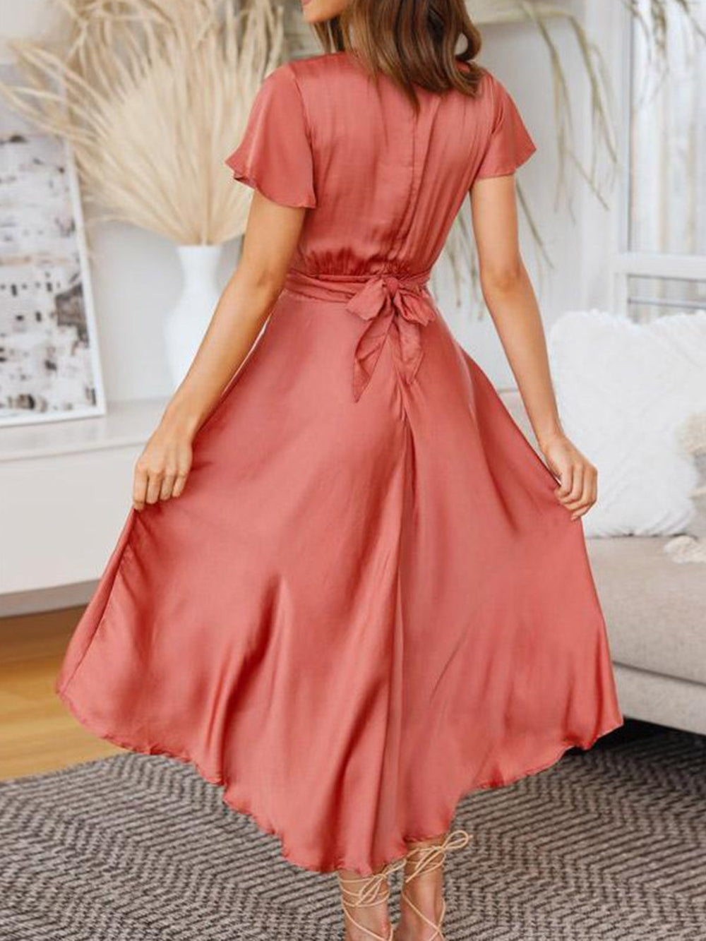 Sage Satin Maxi Wrap Dress: Twist-front Cutout
