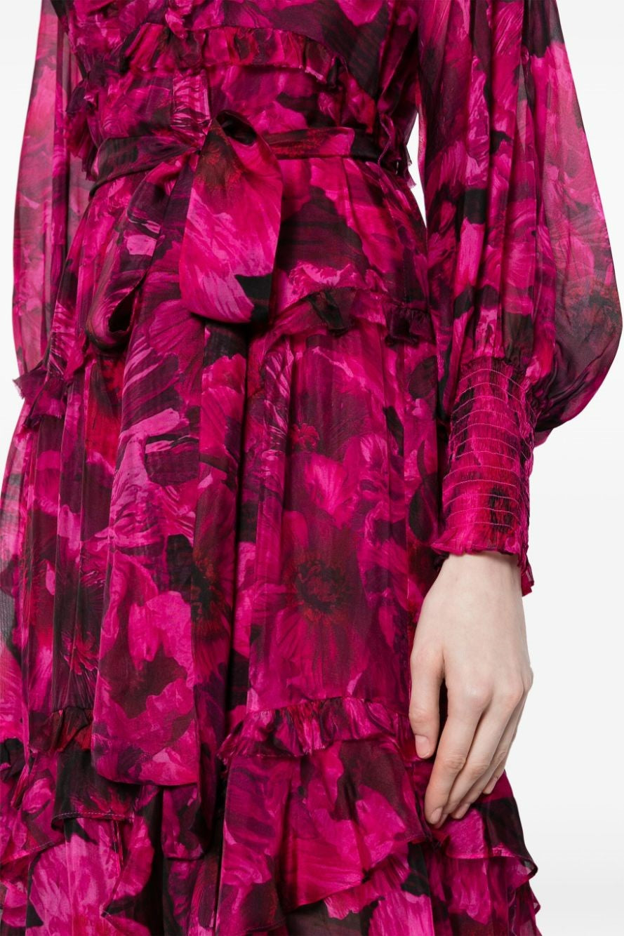 Ruffle Lantern Sleeve Midi Dress