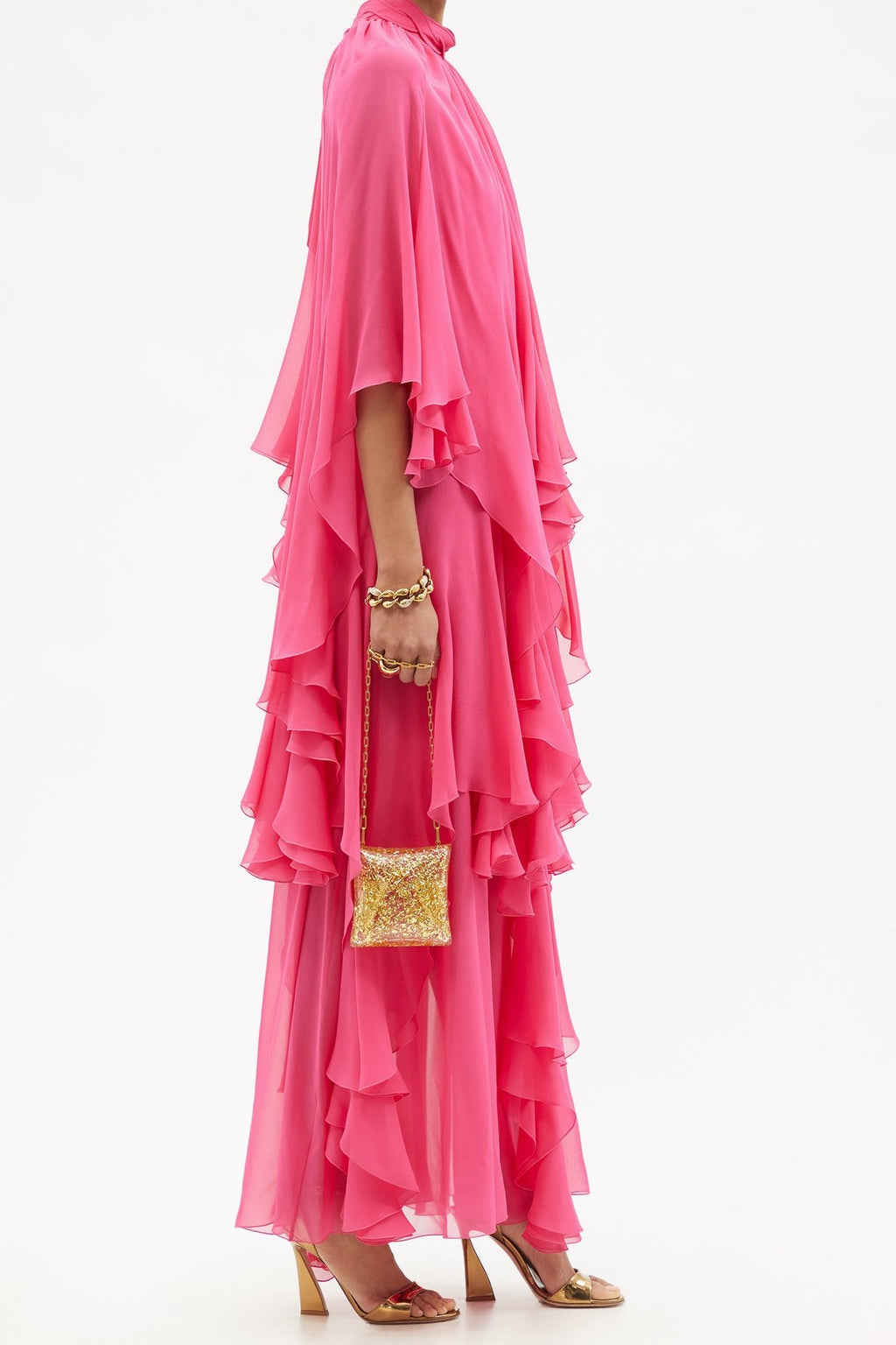Stand Collar Ruffle Hem Maxi Dress