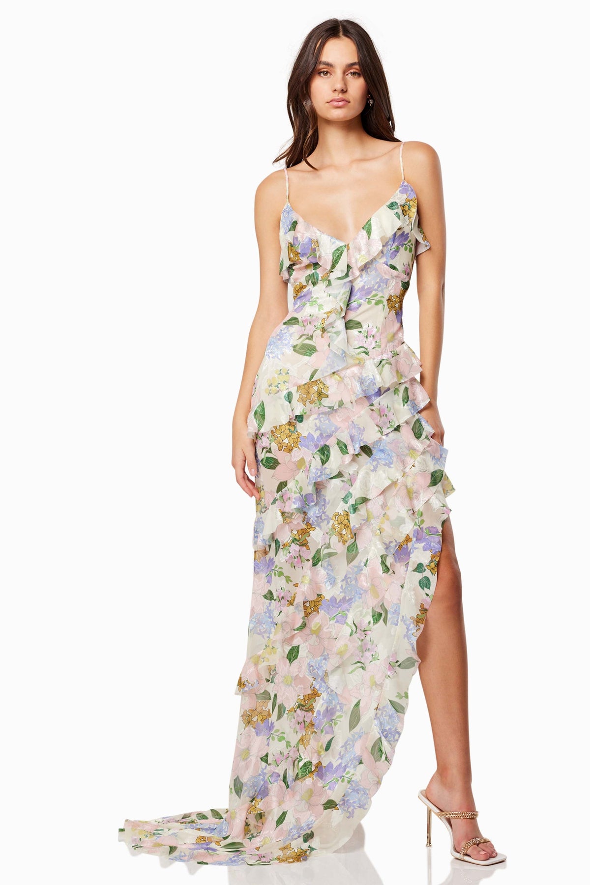 V-neck Frill Slip Maxi Dress