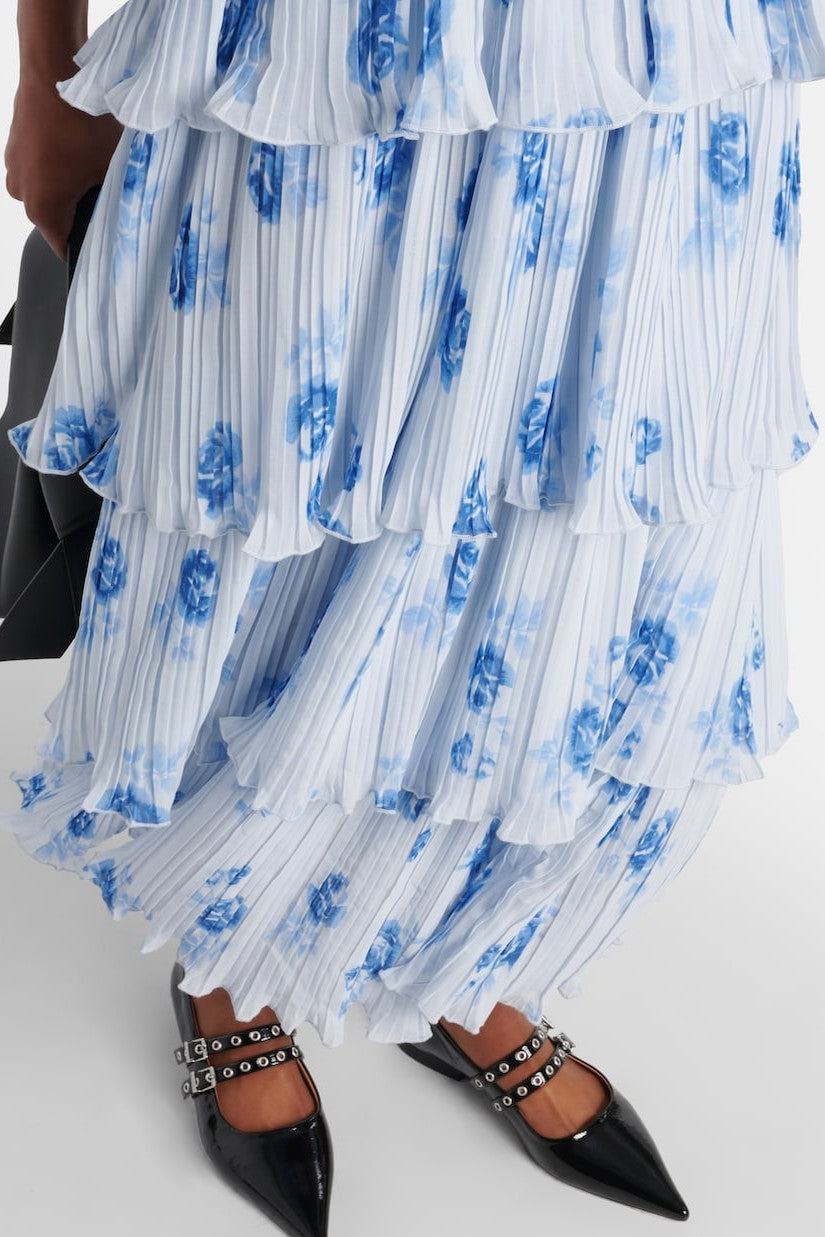 Off-shoulder Frill Smocking Midi Dress