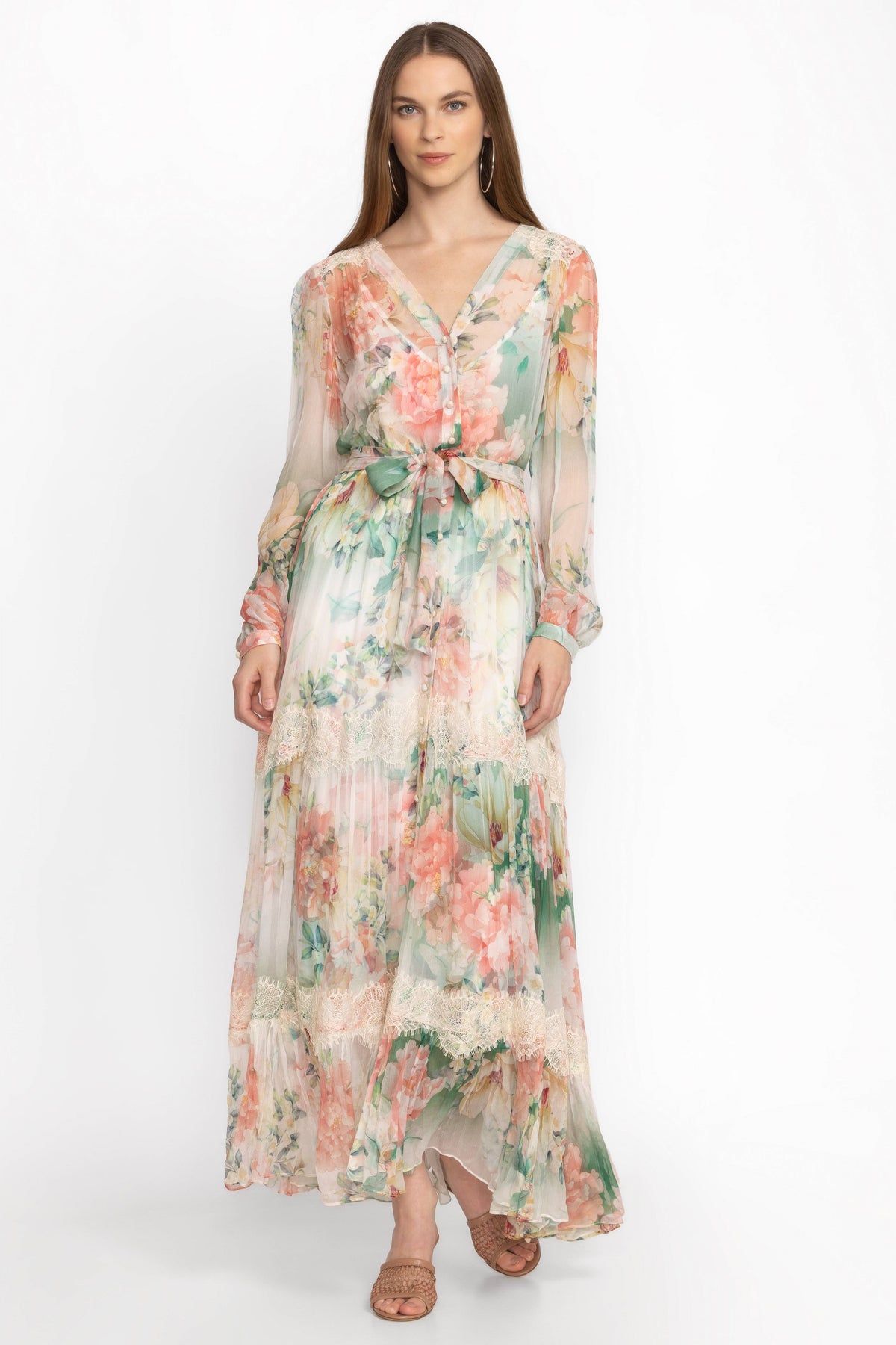 Bottom Long Sleeve Midi Dress With Belt