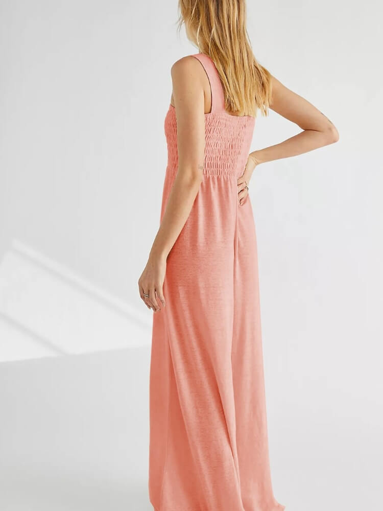 Smocked Pocketed Jumpsuit in Peach