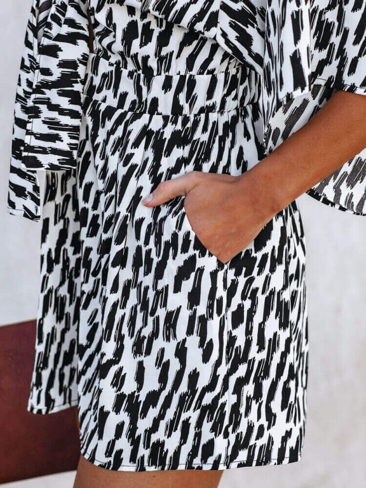 V-neck Printed Pocketed Tie Romper - White