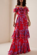 Printed One-shoulder Ruffle Maxi Dress