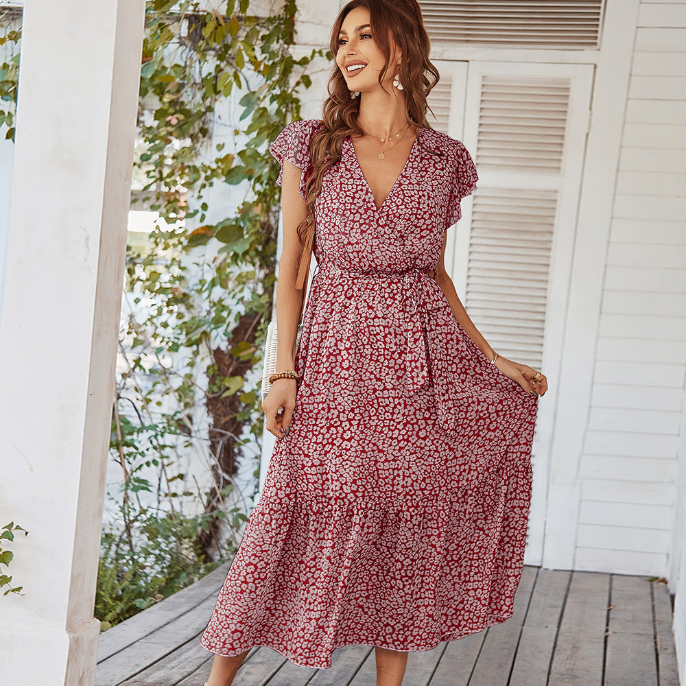 Deep V Polka Dot Long Dress