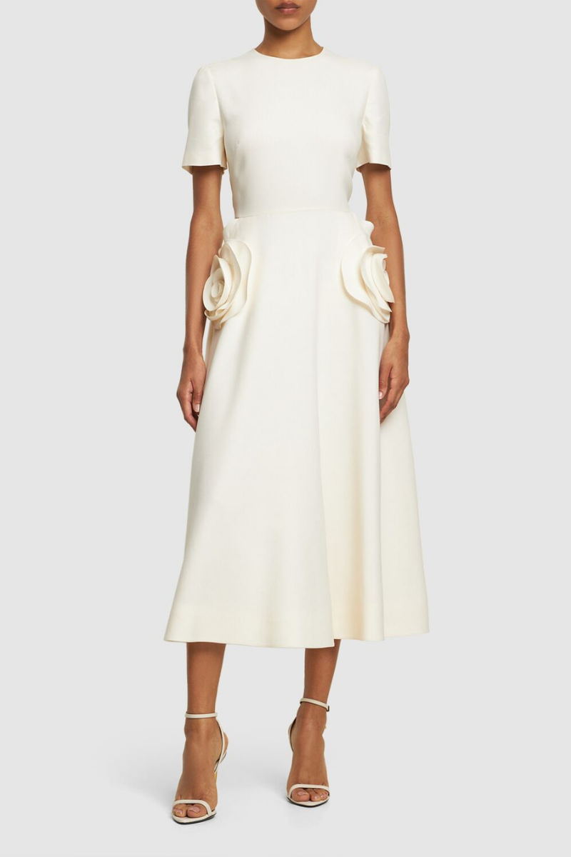 Ava Applique Short Sleeves Midi Dress