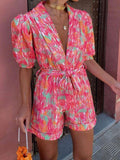 Candy Puff Sleeves Romper in Pink