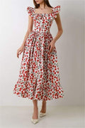 Frill Square Collar Midi Dress