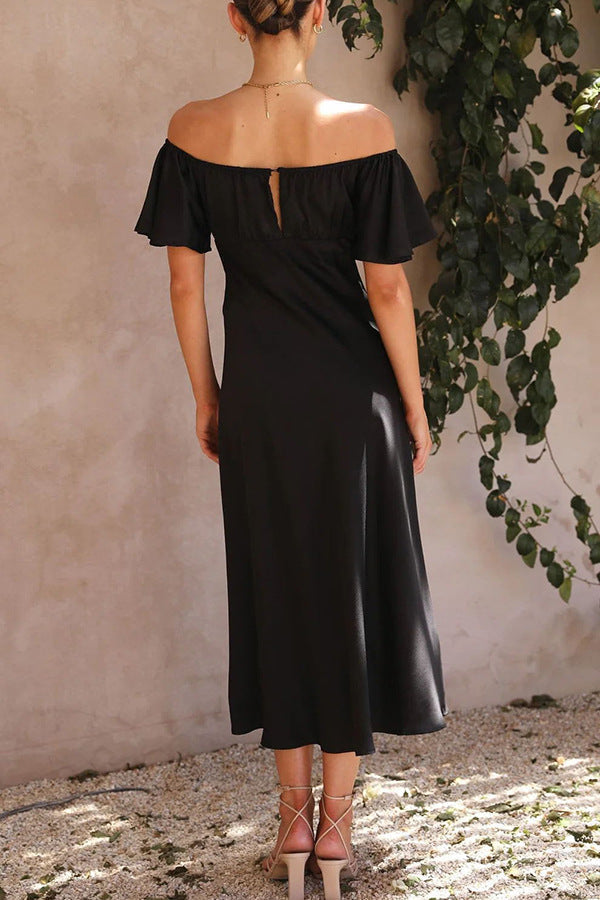 Side Split Midi Dress: Off the Shoulder Flutter Sleeve