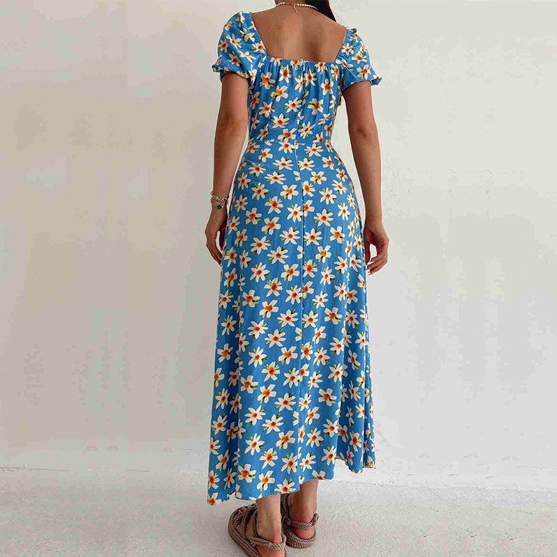 Print Hem Split Dresses