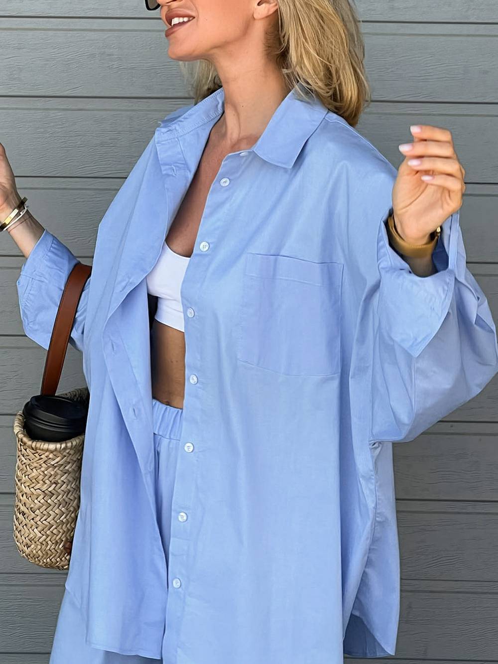 Blue Shirt Two-piece Set