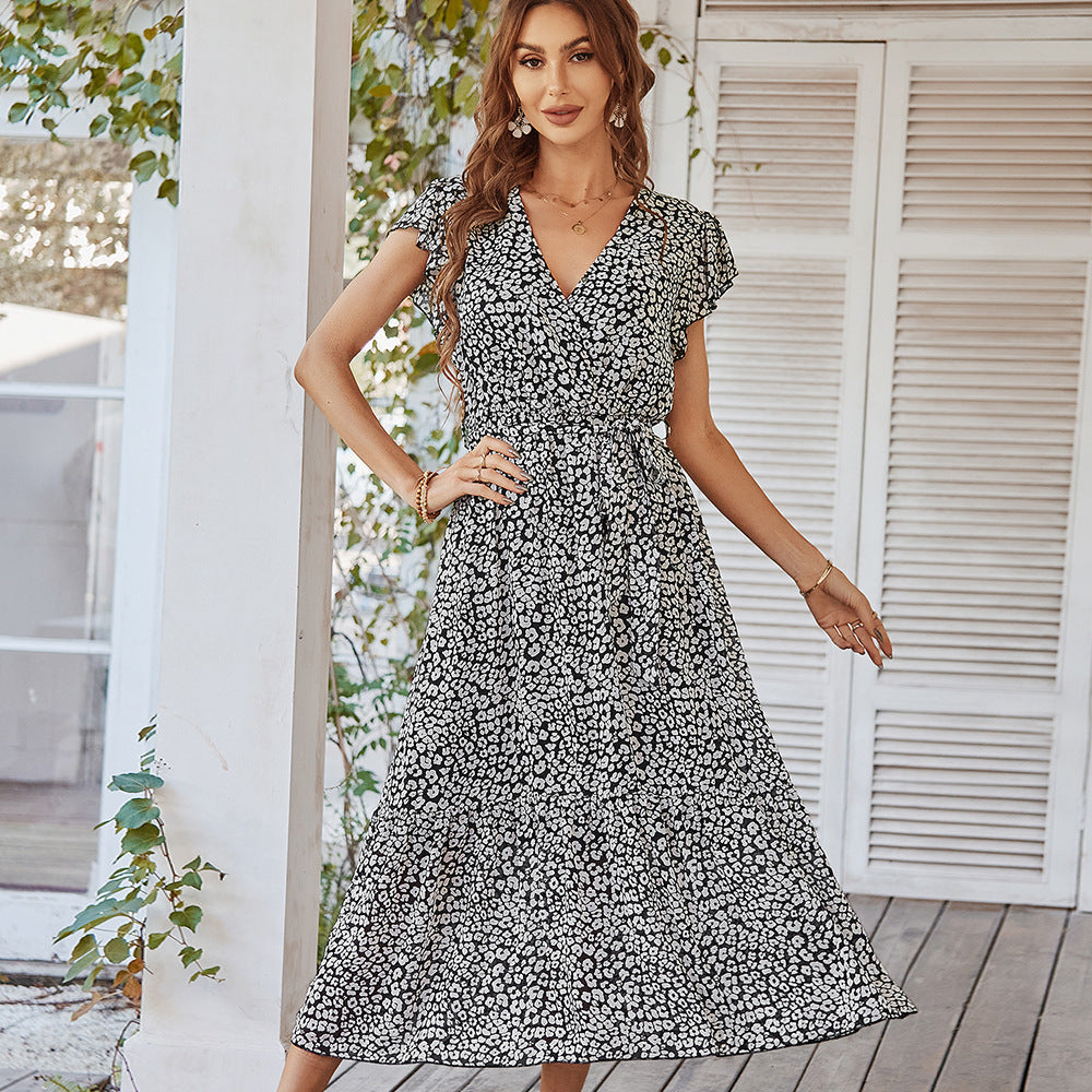 Deep V Polka Dot Long Dress