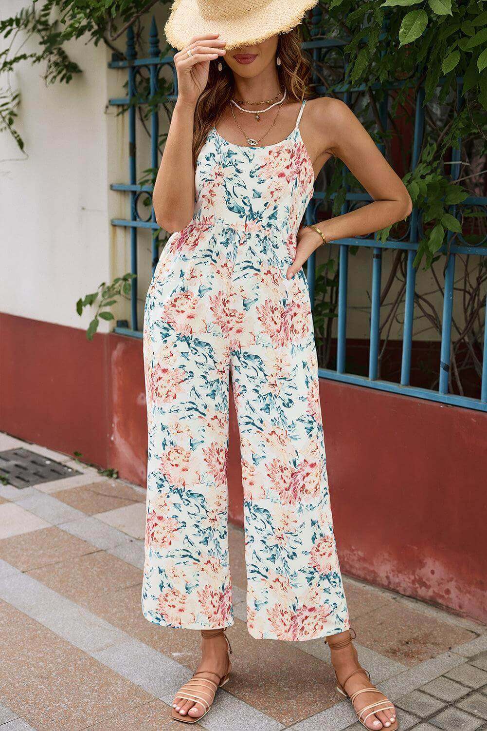 Pastel Peony Jumpsuit in Orange