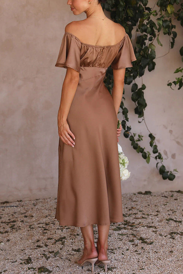 Side Split Midi Dress: Off the Shoulder Flutter Sleeve