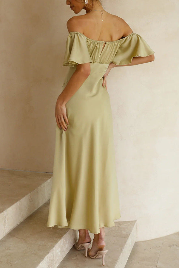 Side Split Midi Dress: Off the Shoulder Flutter Sleeve