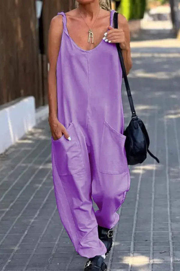 Relaxing Bay Color Pocketed Beach Jumpsuit