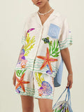 Unique Ocean Shell Print Loose Shorts Two-piece Set