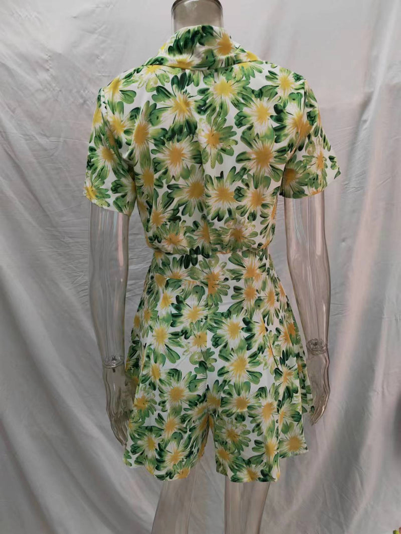 Summer Vacation Short Sleeve Tie Rompers