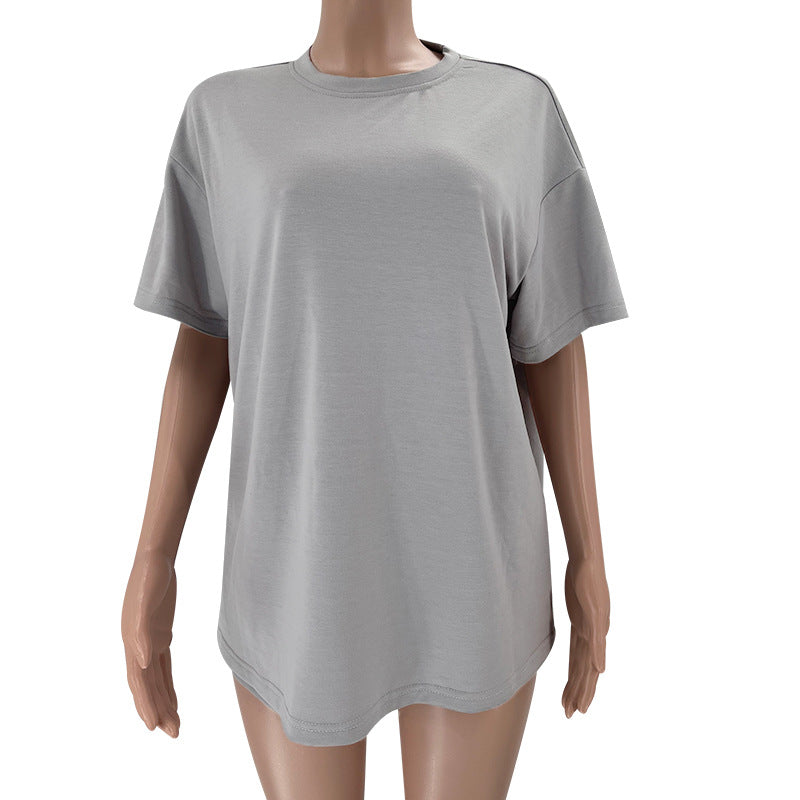Color Round Neck Half Sleeve Pullover Top Clothing Shorts Suit Summer