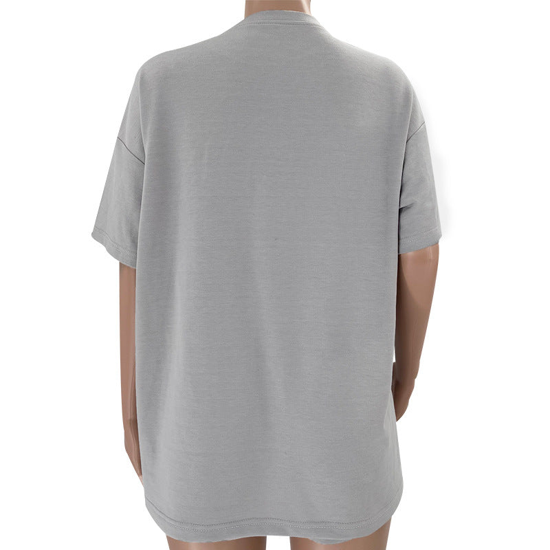 Color Round Neck Half Sleeve Pullover Top Clothing Shorts Suit Summer