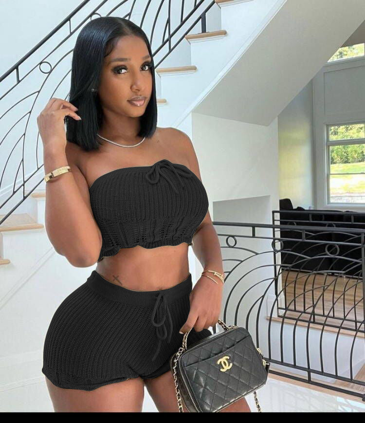 Clothing Knitted Tube Top Shorts Two Piece Set